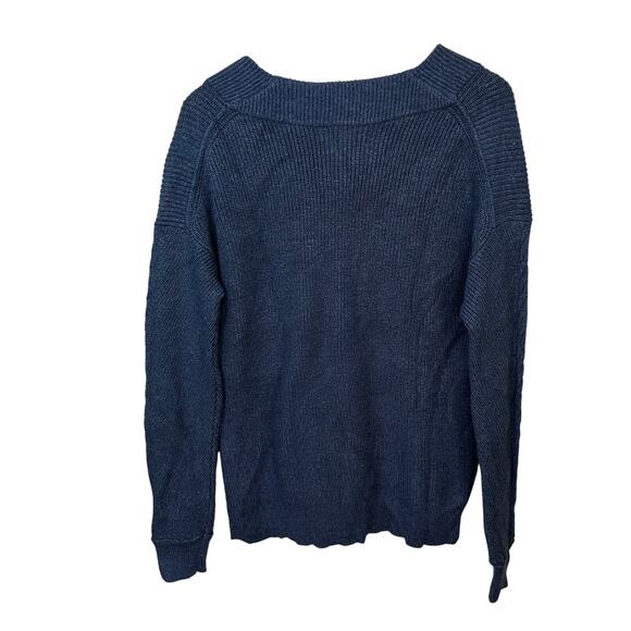 Sundance Cable Knit Tunic Sweater V Neck Blue Womens XS Cotton Pullover Thick - Picture 3 of 5